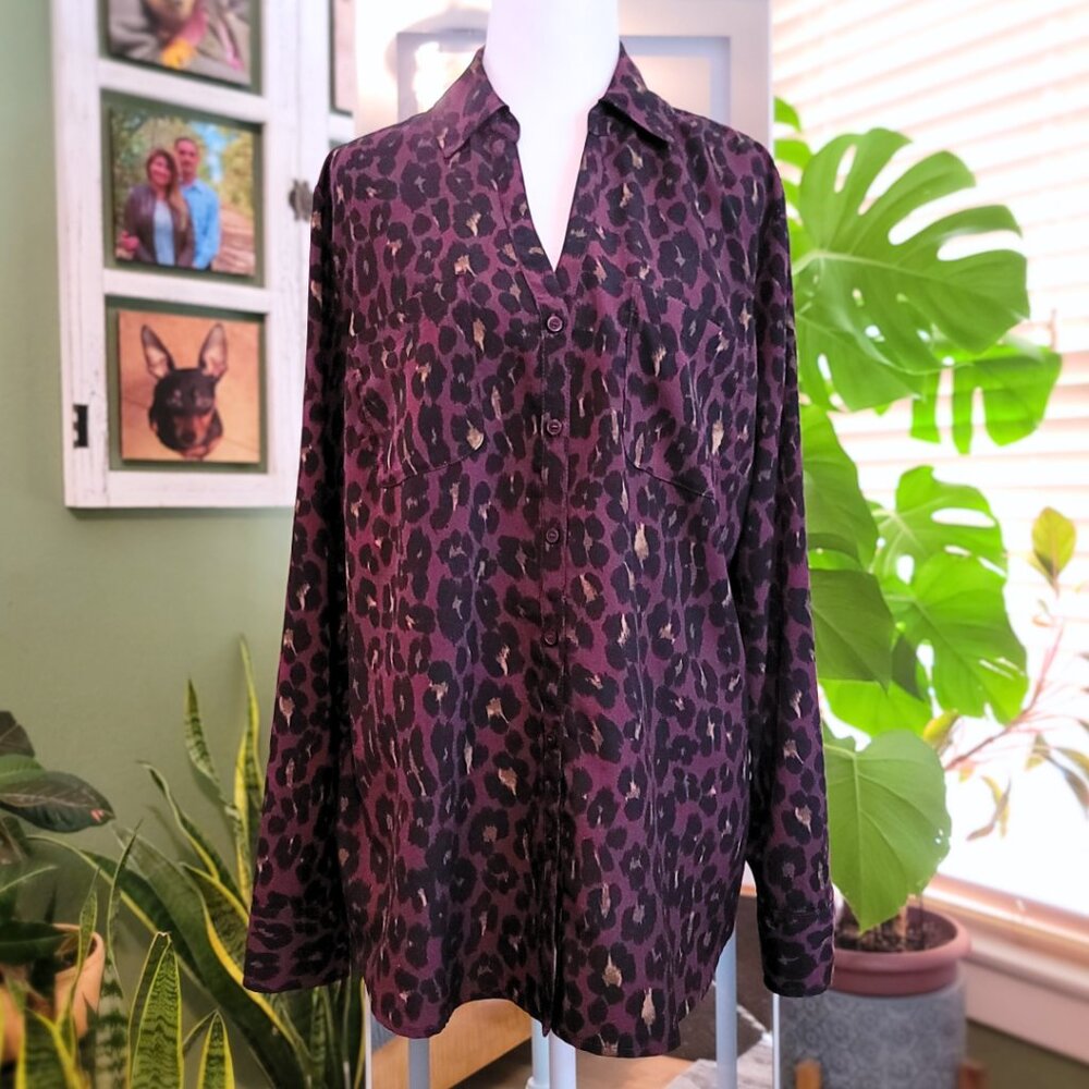 Talbots Purple Leopard Print Button‑Down Blouse |… - image 2